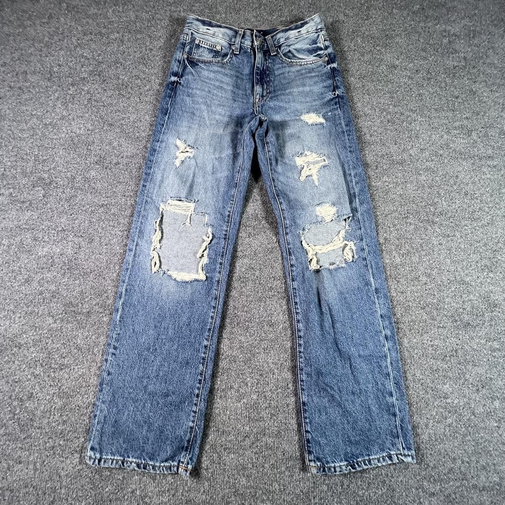 Aeropostale Low Rise Skater Straight Jeans Women's 00 Blue Denim Distressed Fade